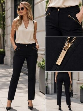 Michael Kors Black Gold Zip Tailored Pants | Size 8